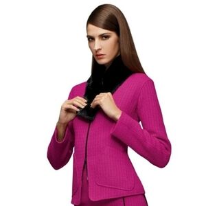 Lafayette 148 New York Jacket Womens 6 Pink Wool Blend Tweed Zip Barbiecore